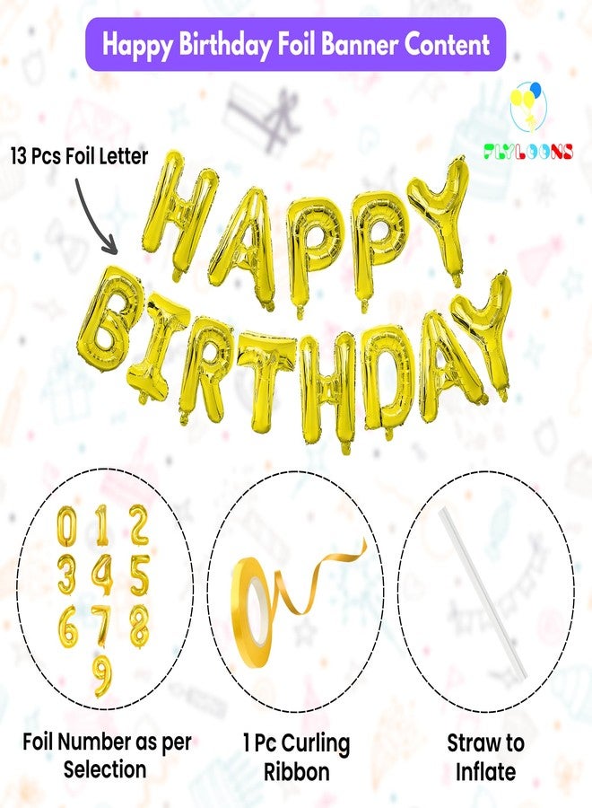 Flyloons 27th Golden Colour Happy Birthday Foil Balloon Banner Set for 27 Year Boys Men Women|with Number Twenty-seven|13 Letters Reusable Happy Birthday Metallic Foil Balloons Decoration Kit, 15 Pcs - Image 2